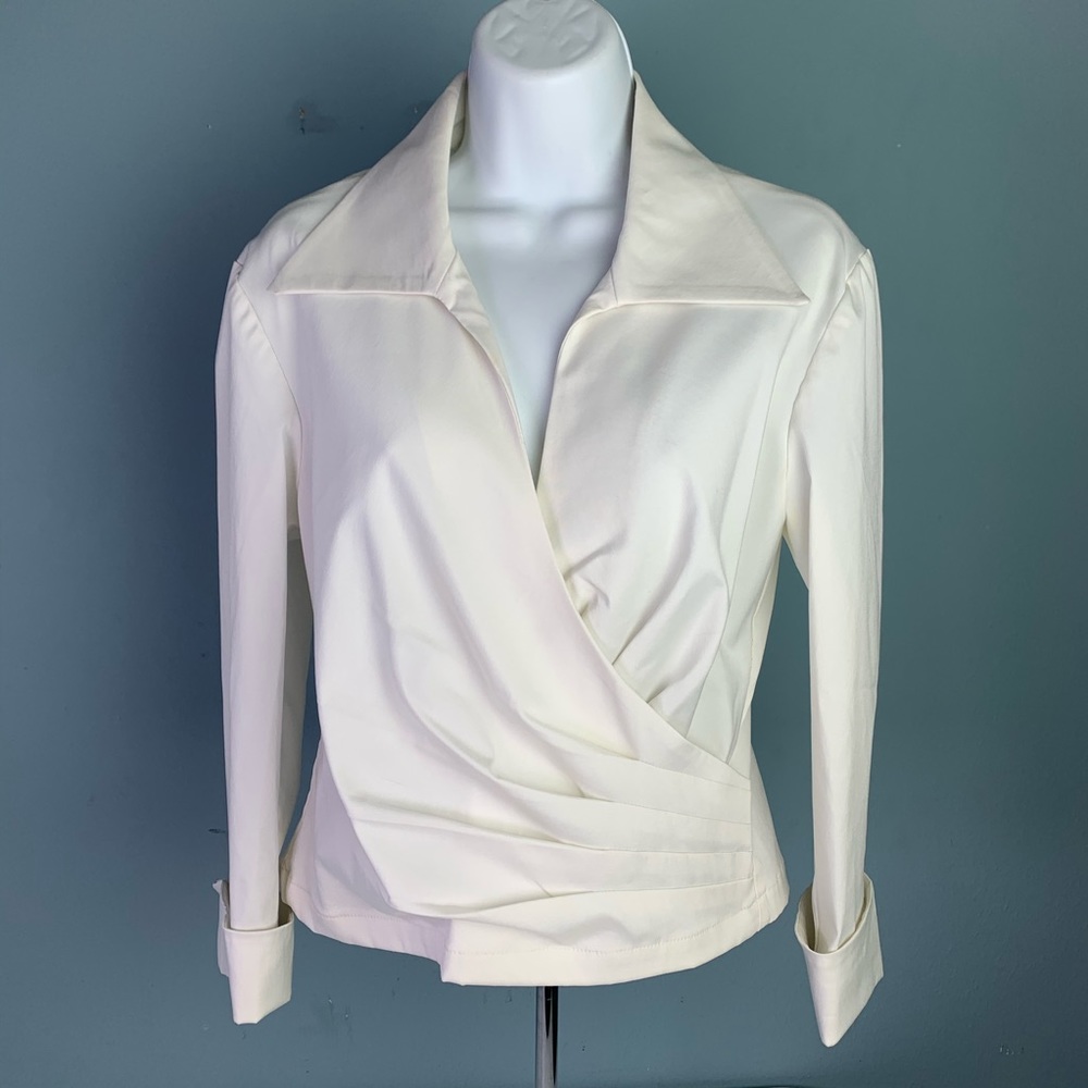 TADASHI White Cropped Stretch Ruched 3/4 Sleeve 10